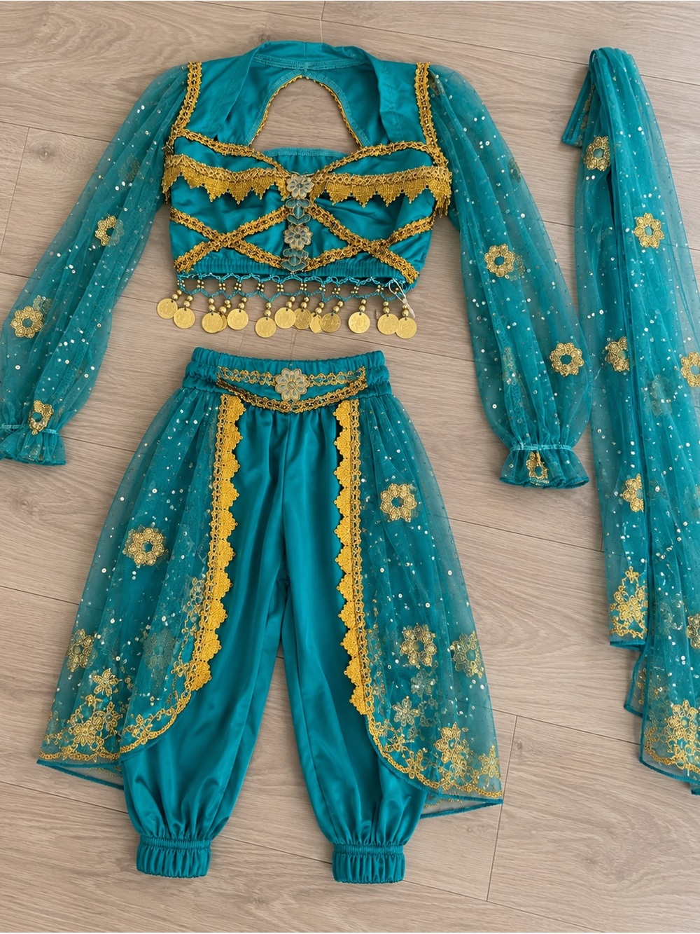 Kids Teal and Gold Princess Performance Costume Set